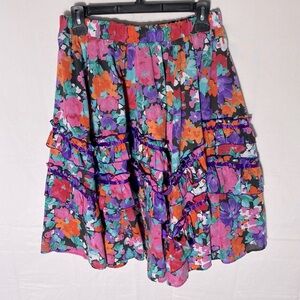 Vintage Square Dance Collections Pink Purple Floral Ruffled Tiered Skirt M